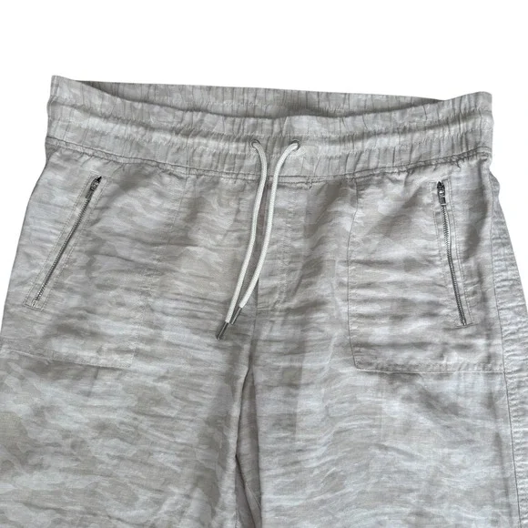 Athleta Cabo Tide Linen Jogger Pants Womens Size 16T Tall Beige Camo Drawstring - Picture 3 of 11